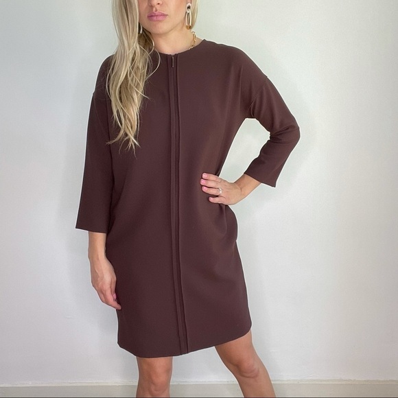 Vince Brown / Burgundy Long Sleeve Shift Dress XS - Picture 10 of 12